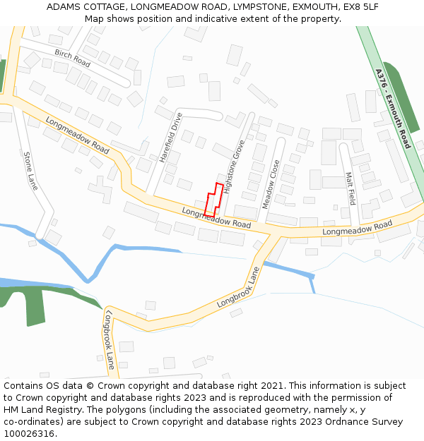 ADAMS COTTAGE, LONGMEADOW ROAD, LYMPSTONE, EXMOUTH, EX8 5LF: Location map and indicative extent of plot