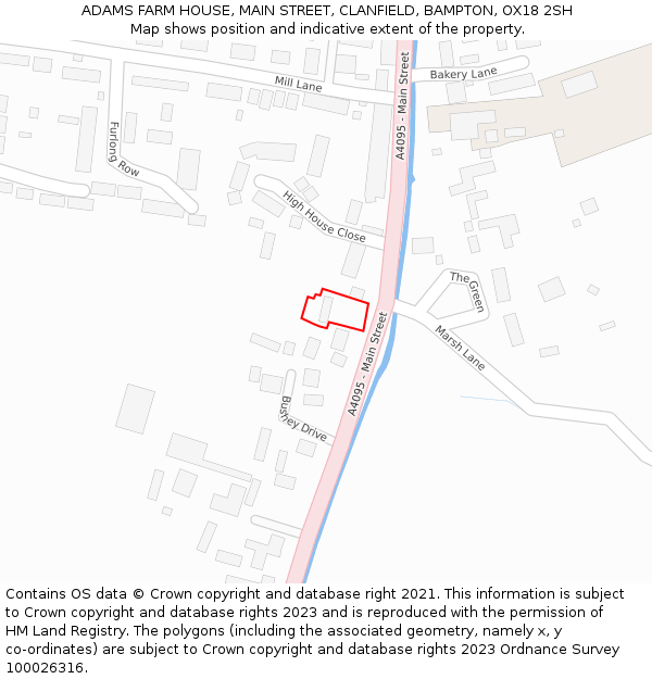 ADAMS FARM HOUSE, MAIN STREET, CLANFIELD, BAMPTON, OX18 2SH: Location map and indicative extent of plot