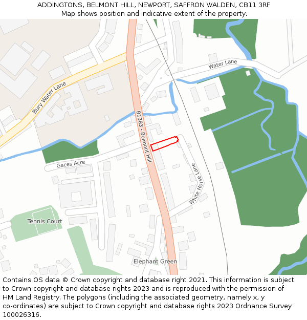 ADDINGTONS, BELMONT HILL, NEWPORT, SAFFRON WALDEN, CB11 3RF: Location map and indicative extent of plot