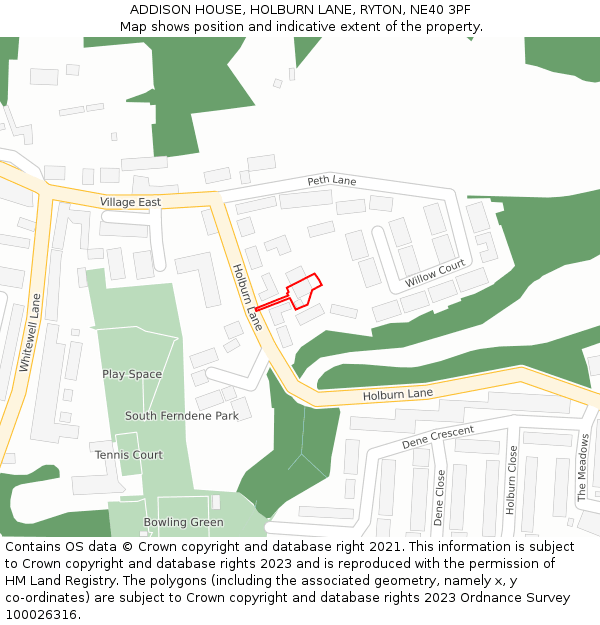 ADDISON HOUSE, HOLBURN LANE, RYTON, NE40 3PF: Location map and indicative extent of plot