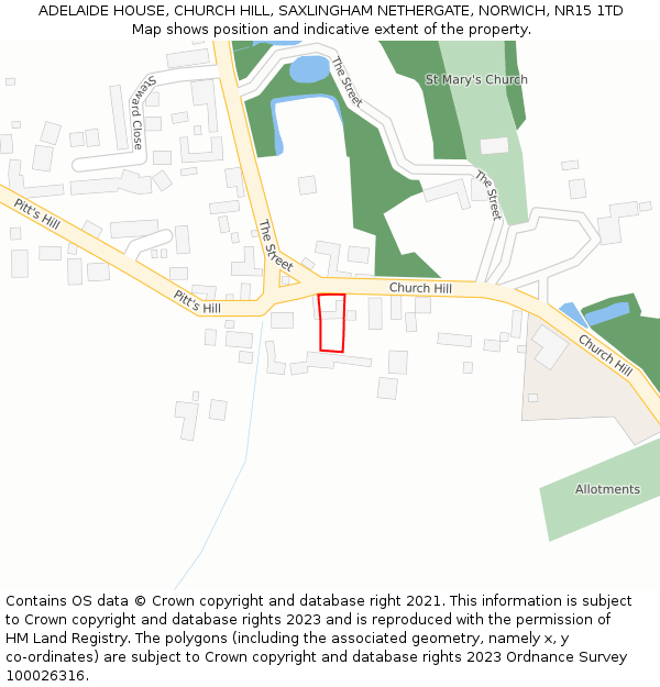 ADELAIDE HOUSE, CHURCH HILL, SAXLINGHAM NETHERGATE, NORWICH, NR15 1TD: Location map and indicative extent of plot