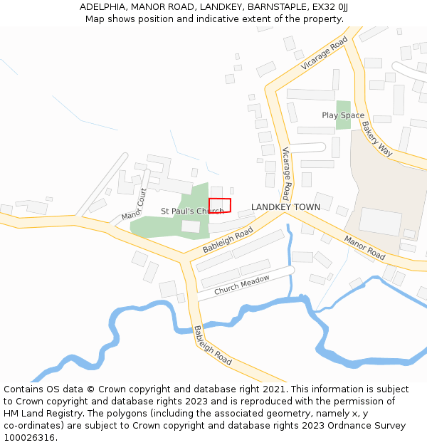 ADELPHIA, MANOR ROAD, LANDKEY, BARNSTAPLE, EX32 0JJ: Location map and indicative extent of plot