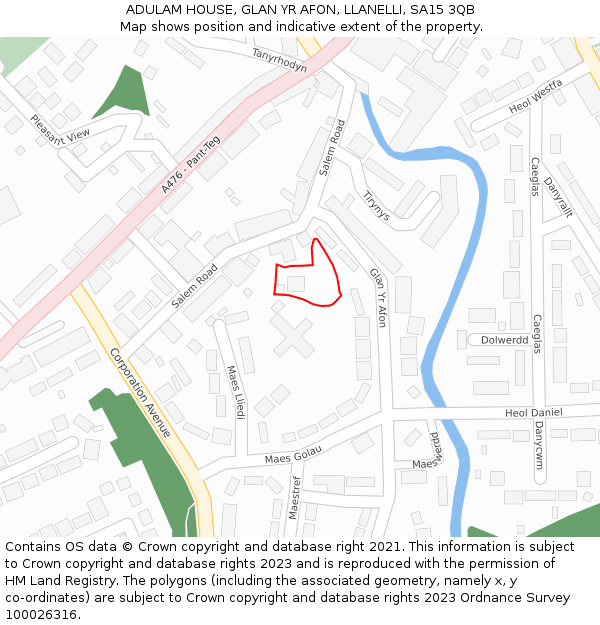 ADULAM HOUSE, GLAN YR AFON, LLANELLI, SA15 3QB: Location map and indicative extent of plot