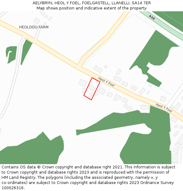 AELYBRYN, HEOL Y FOEL, FOELGASTELL, LLANELLI, SA14 7ER: Location map and indicative extent of plot