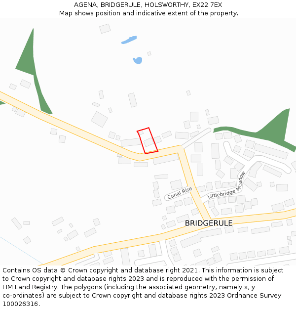 AGENA, BRIDGERULE, HOLSWORTHY, EX22 7EX: Location map and indicative extent of plot