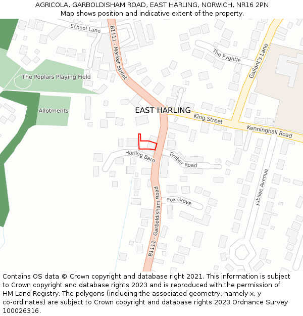 AGRICOLA, GARBOLDISHAM ROAD, EAST HARLING, NORWICH, NR16 2PN: Location map and indicative extent of plot