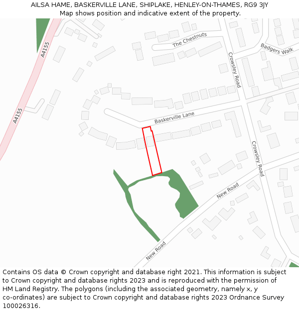 AILSA HAME, BASKERVILLE LANE, SHIPLAKE, HENLEY-ON-THAMES, RG9 3JY: Location map and indicative extent of plot