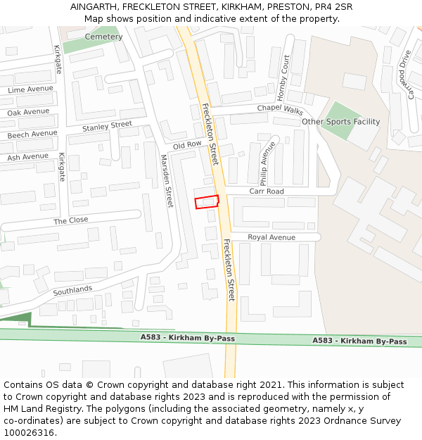 AINGARTH, FRECKLETON STREET, KIRKHAM, PRESTON, PR4 2SR: Location map and indicative extent of plot