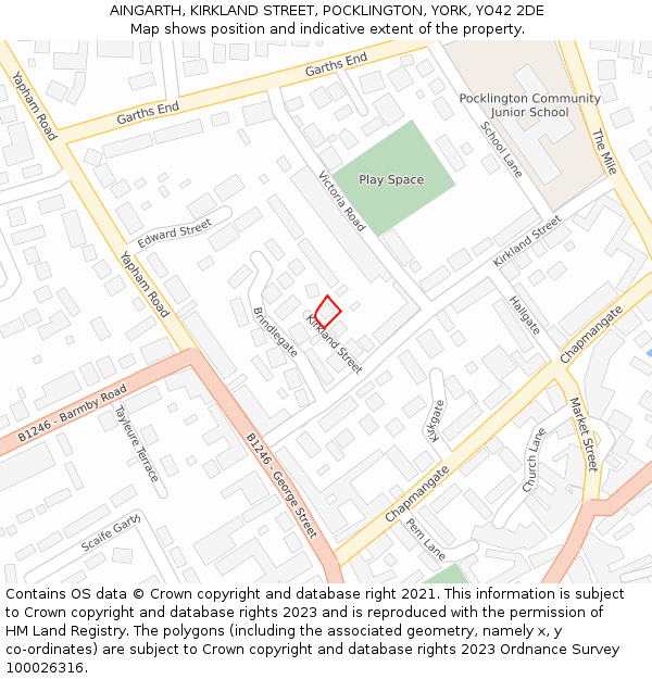 AINGARTH, KIRKLAND STREET, POCKLINGTON, YORK, YO42 2DE: Location map and indicative extent of plot