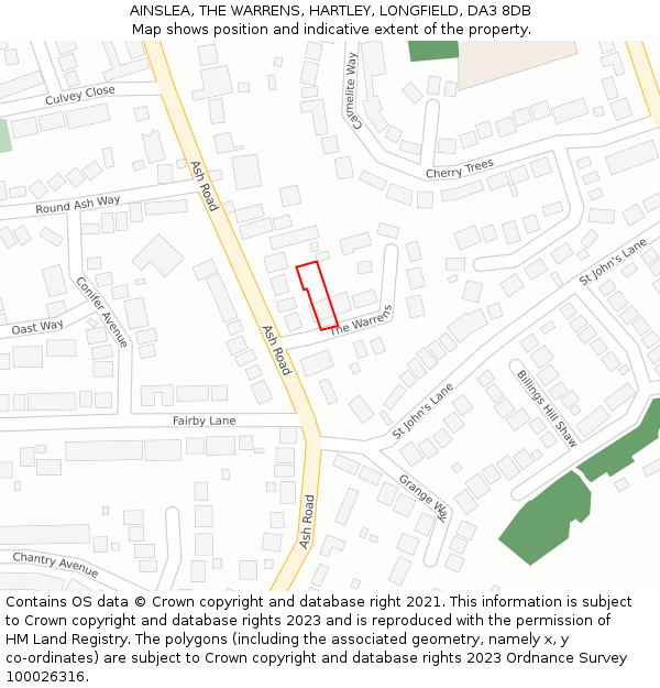 AINSLEA, THE WARRENS, HARTLEY, LONGFIELD, DA3 8DB: Location map and indicative extent of plot