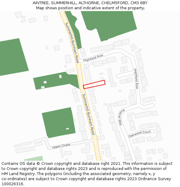 AINTREE, SUMMERHILL, ALTHORNE, CHELMSFORD, CM3 6BY: Location map and indicative extent of plot