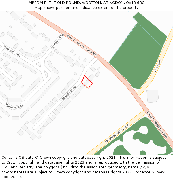 AIREDALE, THE OLD POUND, WOOTTON, ABINGDON, OX13 6BQ: Location map and indicative extent of plot