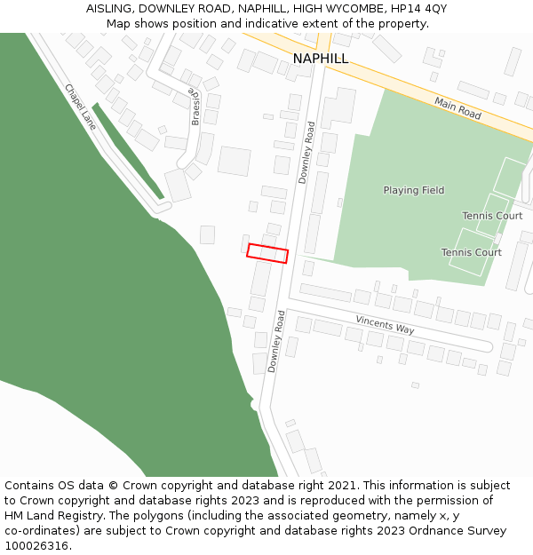 AISLING, DOWNLEY ROAD, NAPHILL, HIGH WYCOMBE, HP14 4QY: Location map and indicative extent of plot