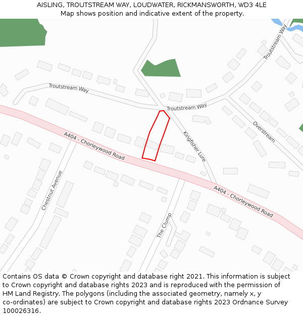 AISLING, TROUTSTREAM WAY, LOUDWATER, RICKMANSWORTH, WD3 4LE: Location map and indicative extent of plot