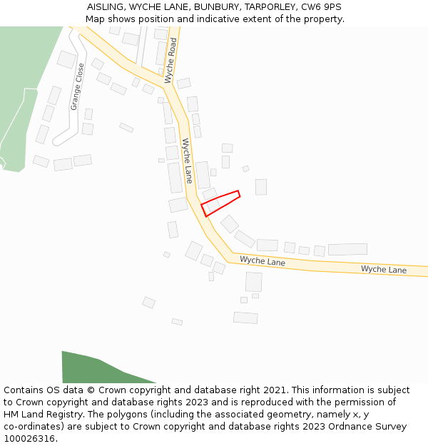 AISLING, WYCHE LANE, BUNBURY, TARPORLEY, CW6 9PS: Location map and indicative extent of plot