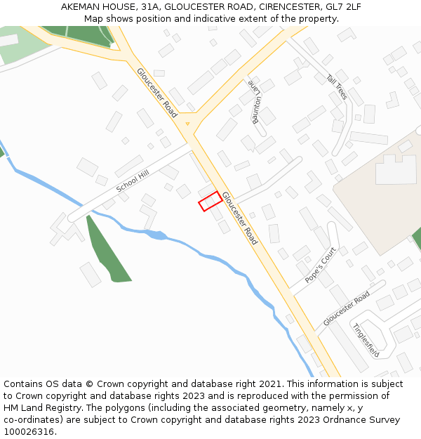 AKEMAN HOUSE, 31A, GLOUCESTER ROAD, CIRENCESTER, GL7 2LF: Location map and indicative extent of plot