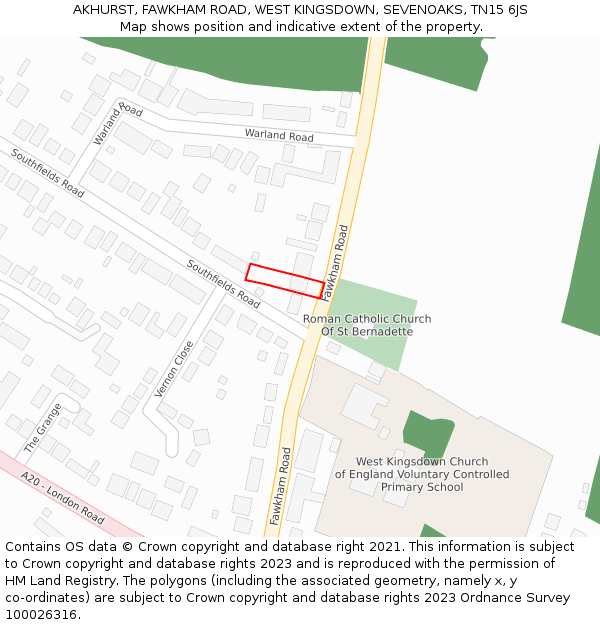 AKHURST, FAWKHAM ROAD, WEST KINGSDOWN, SEVENOAKS, TN15 6JS: Location map and indicative extent of plot