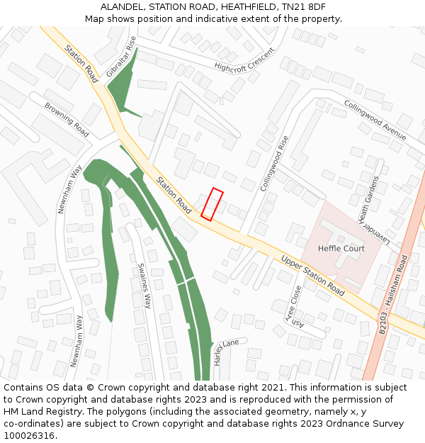 ALANDEL, STATION ROAD, HEATHFIELD, TN21 8DF: Location map and indicative extent of plot