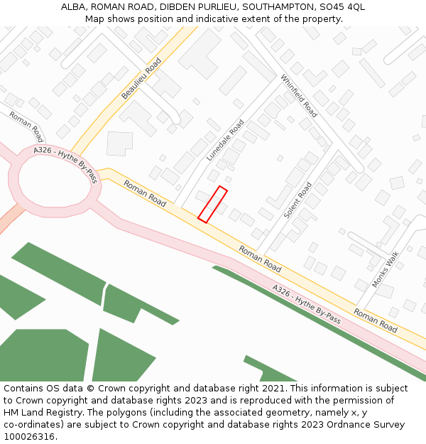 ALBA, ROMAN ROAD, DIBDEN PURLIEU, SOUTHAMPTON, SO45 4QL: Location map and indicative extent of plot