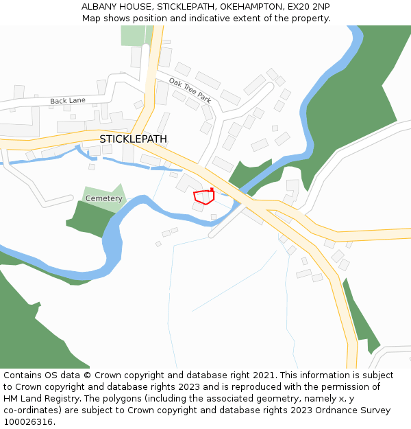 ALBANY HOUSE, STICKLEPATH, OKEHAMPTON, EX20 2NP: Location map and indicative extent of plot