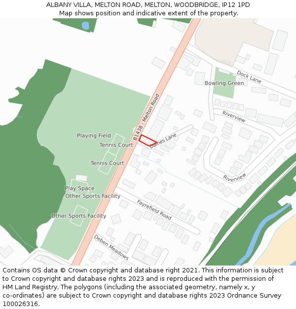 ALBANY VILLA, MELTON ROAD, MELTON, WOODBRIDGE, IP12 1PD: Location map and indicative extent of plot