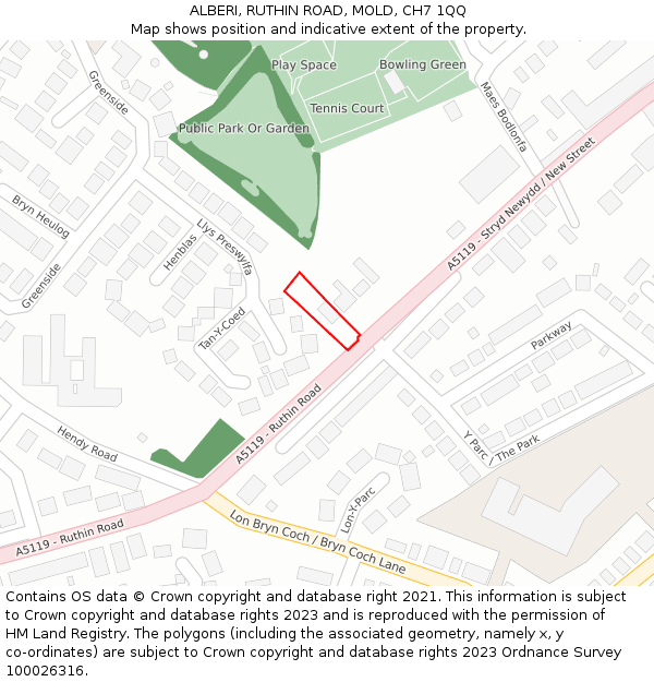 ALBERI, RUTHIN ROAD, MOLD, CH7 1QQ: Location map and indicative extent of plot