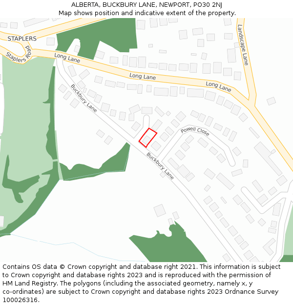 ALBERTA, BUCKBURY LANE, NEWPORT, PO30 2NJ: Location map and indicative extent of plot