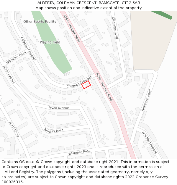 ALBERTA, COLEMAN CRESCENT, RAMSGATE, CT12 6AB: Location map and indicative extent of plot