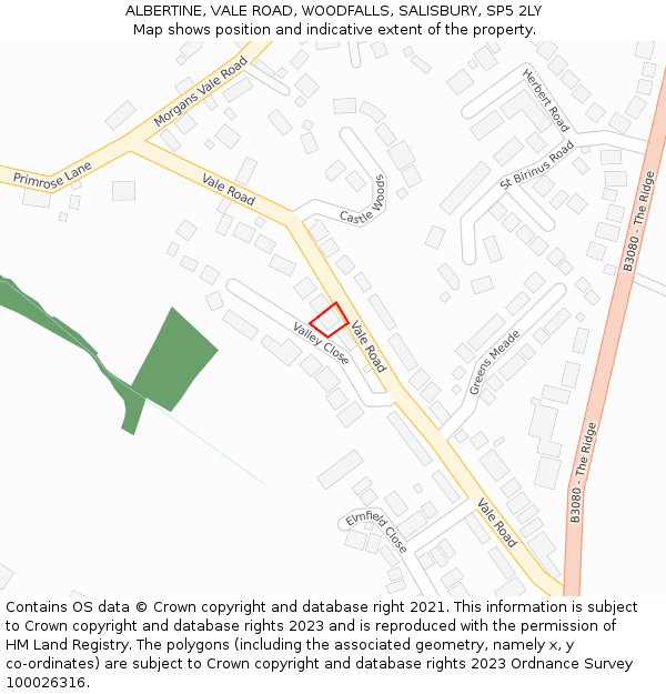 ALBERTINE, VALE ROAD, WOODFALLS, SALISBURY, SP5 2LY: Location map and indicative extent of plot