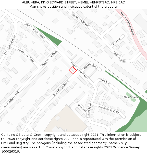 ALBUHERA, KING EDWARD STREET, HEMEL HEMPSTEAD, HP3 0AD: Location map and indicative extent of plot