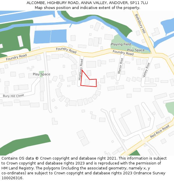 ALCOMBE, HIGHBURY ROAD, ANNA VALLEY, ANDOVER, SP11 7LU: Location map and indicative extent of plot