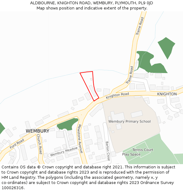 ALDBOURNE, KNIGHTON ROAD, WEMBURY, PLYMOUTH, PL9 0JD: Location map and indicative extent of plot