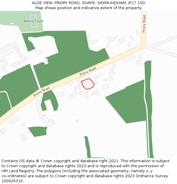 ALDE VIEW, PRIORY ROAD, SNAPE, SAXMUNDHAM, IP17 1SD: Location map and indicative extent of plot