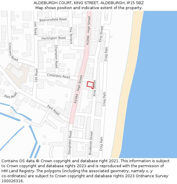 ALDEBURGH COURT, KING STREET, ALDEBURGH, IP15 5BZ: Location map and indicative extent of plot