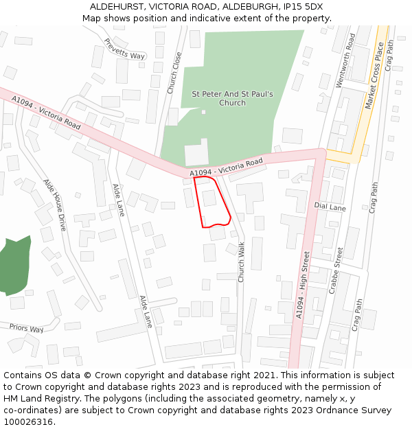 ALDEHURST, VICTORIA ROAD, ALDEBURGH, IP15 5DX: Location map and indicative extent of plot