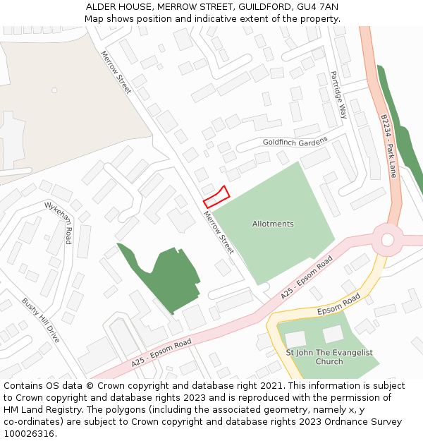 ALDER HOUSE, MERROW STREET, GUILDFORD, GU4 7AN: Location map and indicative extent of plot