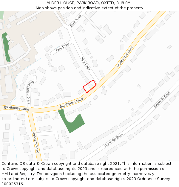 ALDER HOUSE, PARK ROAD, OXTED, RH8 0AL: Location map and indicative extent of plot