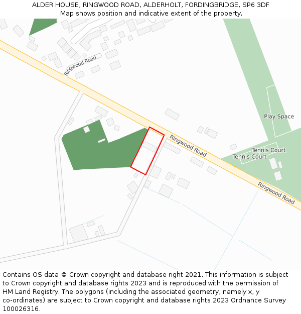 ALDER HOUSE, RINGWOOD ROAD, ALDERHOLT, FORDINGBRIDGE, SP6 3DF: Location map and indicative extent of plot