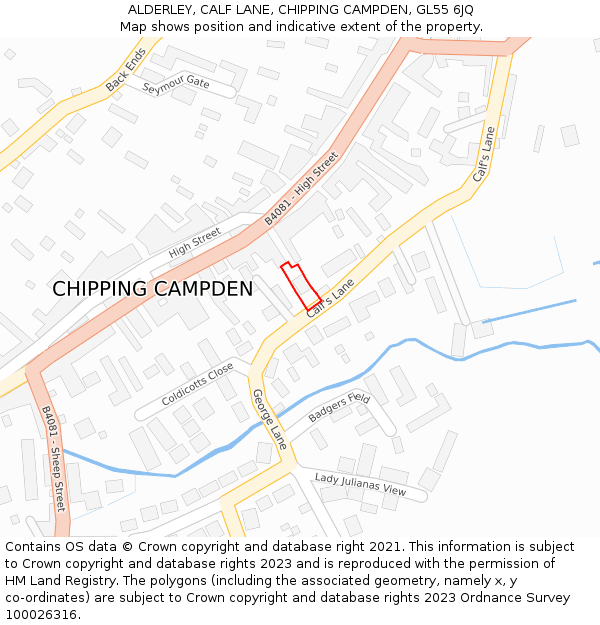 ALDERLEY, CALF LANE, CHIPPING CAMPDEN, GL55 6JQ: Location map and indicative extent of plot