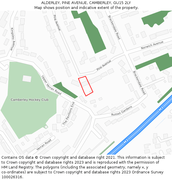 ALDERLEY, PINE AVENUE, CAMBERLEY, GU15 2LY: Location map and indicative extent of plot