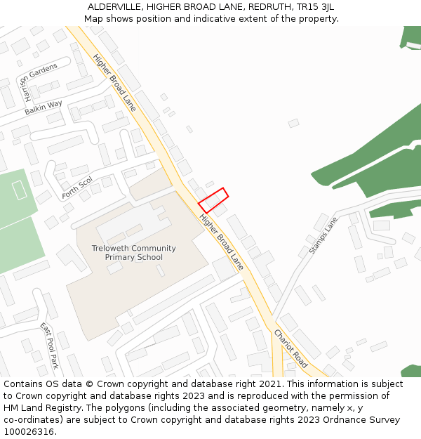 ALDERVILLE, HIGHER BROAD LANE, REDRUTH, TR15 3JL: Location map and indicative extent of plot