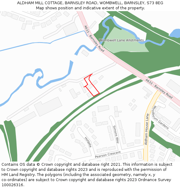 ALDHAM MILL COTTAGE, BARNSLEY ROAD, WOMBWELL, BARNSLEY, S73 8EG: Location map and indicative extent of plot