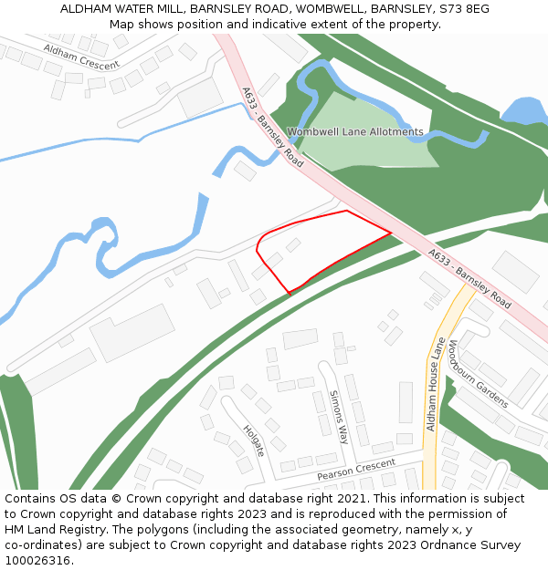 ALDHAM WATER MILL, BARNSLEY ROAD, WOMBWELL, BARNSLEY, S73 8EG: Location map and indicative extent of plot