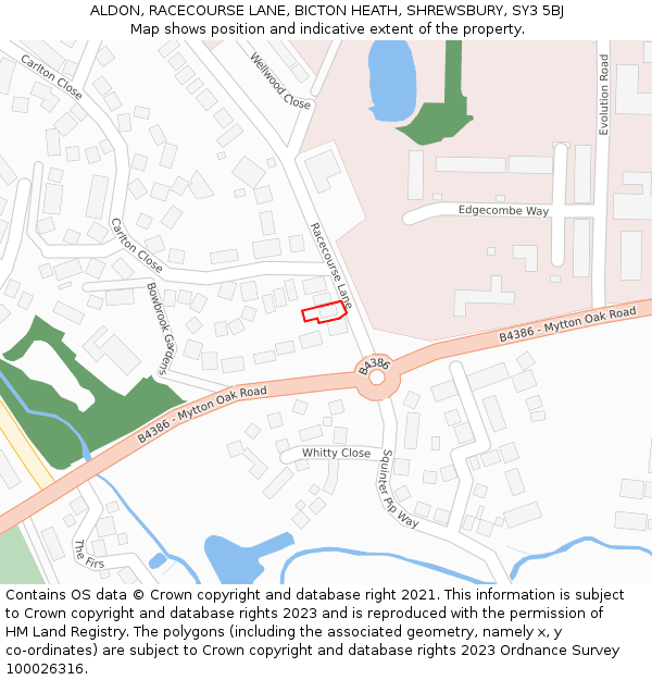 ALDON, RACECOURSE LANE, BICTON HEATH, SHREWSBURY, SY3 5BJ: Location map and indicative extent of plot