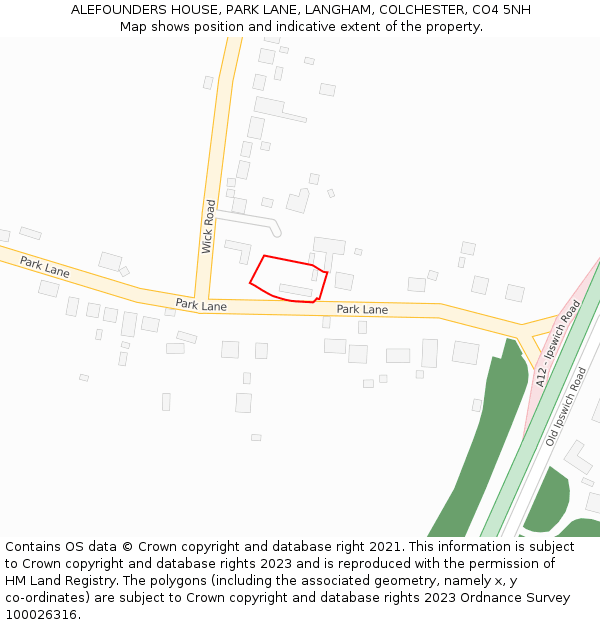 ALEFOUNDERS HOUSE, PARK LANE, LANGHAM, COLCHESTER, CO4 5NH: Location map and indicative extent of plot