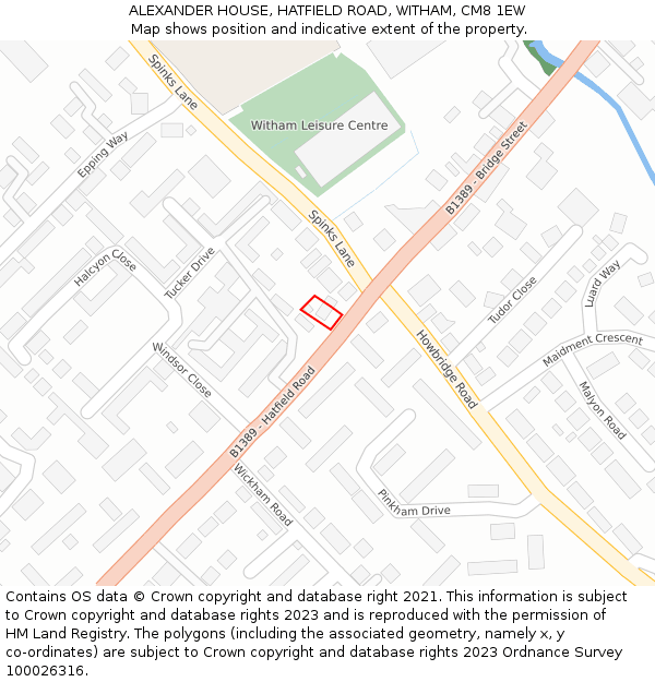 ALEXANDER HOUSE, HATFIELD ROAD, WITHAM, CM8 1EW: Location map and indicative extent of plot