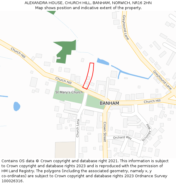 ALEXANDRA HOUSE, CHURCH HILL, BANHAM, NORWICH, NR16 2HN: Location map and indicative extent of plot