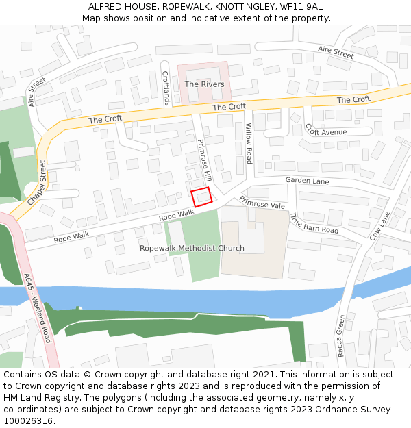 ALFRED HOUSE, ROPEWALK, KNOTTINGLEY, WF11 9AL: Location map and indicative extent of plot