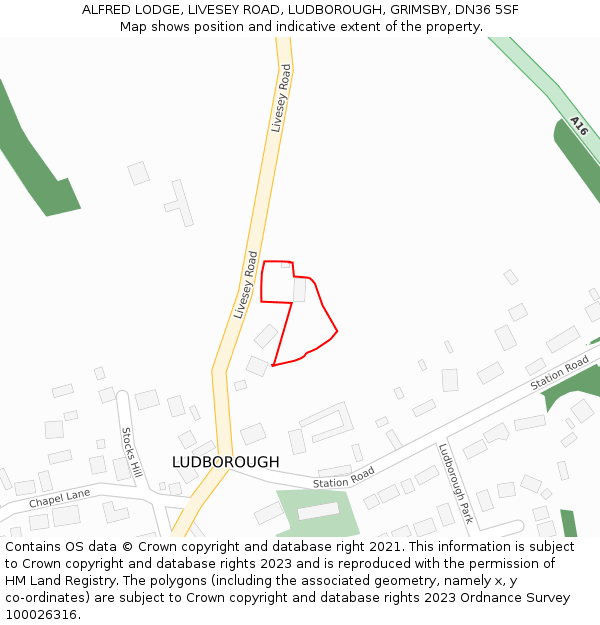 ALFRED LODGE, LIVESEY ROAD, LUDBOROUGH, GRIMSBY, DN36 5SF: Location map and indicative extent of plot