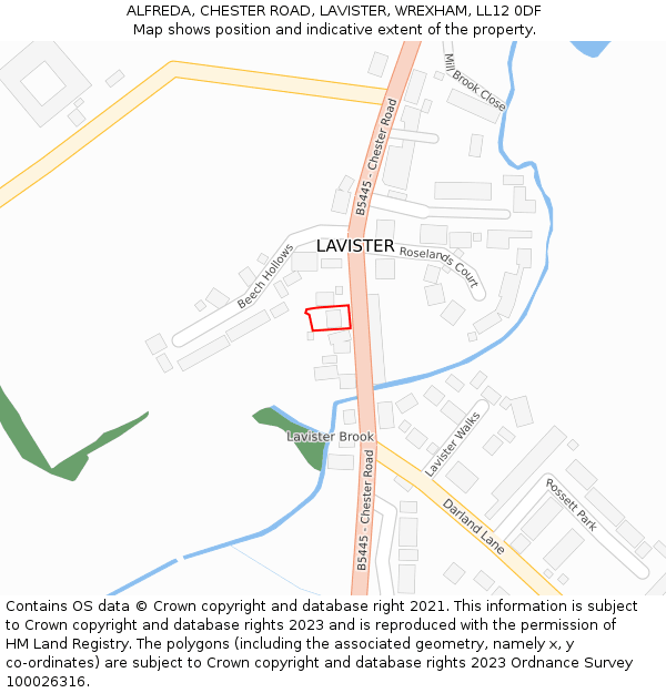 ALFREDA, CHESTER ROAD, LAVISTER, WREXHAM, LL12 0DF: Location map and indicative extent of plot